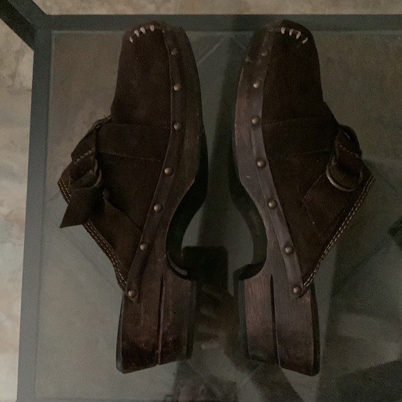 SKETCHERS Wooden Clogs Platform Brown Leather Slip On - Picture 4 of 11